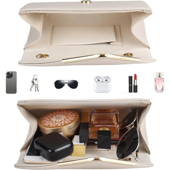 Women Nude Trendy Clutch Purses Evening Fashion Envelope Cross-Body Handbags - Picture 5 of 7